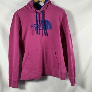 North Face Hoodie Hot Pink Blue Accents Women's Size Large Sweatshirt Cozy